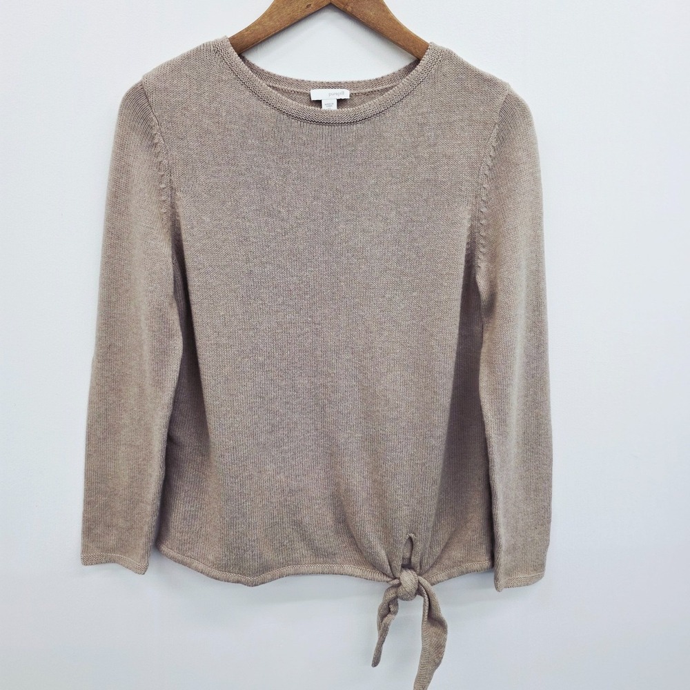 Pure Jill‎ Womens XS Petite Tan Cotton Wool Knit Sweater Long Sleeve Tie Hem Top - Picture 3 of 14
